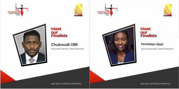 DETAIL congratulates its Associate Partner, Chukwudi Ofili and Senior Associate, Temidayo Ajayi for their qualification as Finalists for the ESQ Nigerian Rising Star Award