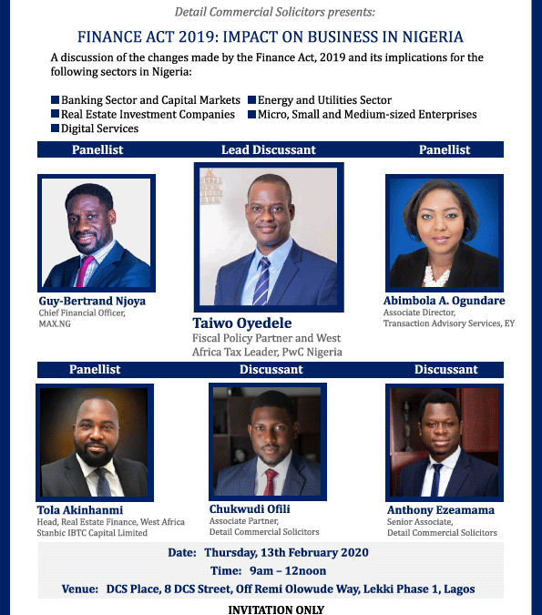 Detail Commercial Solicitors hosted its 10th DETAIL Business Series on the topic: “Finance Act 2019: Impact on Business in Nigeria”.