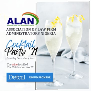 DETAIL celebrates with the Association of Law Firm Administrators Nigeria on its ongoing 2021 Cocktail Party, of which we are also a proud sponsor.