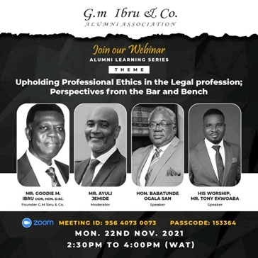 Join our Lead Partner Ayuli Jemide as he speaks at G. M Ibru and Co. Alumni Association’s Inaugural Learning Series