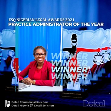 Congratulations to our Lead Interface Manager, Odunola Onadipe on winning the Practice Administrator of the year award at the ESQ Nigerian Legal Awards 2021.