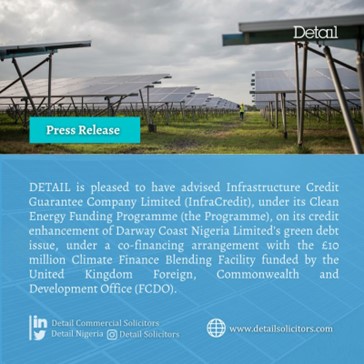 Detail advises InfraCredit on its credit enhancement of Darway Coast Nigeria Limited