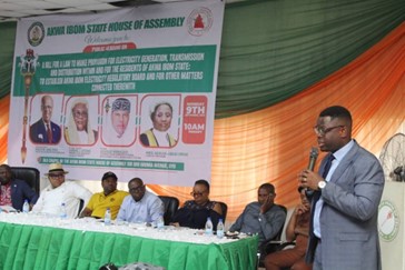 Our Partner Designate, Anthony Ezeamama, speaks at the Public Hearing organised by the Akwa Ibom State House of Assembly.